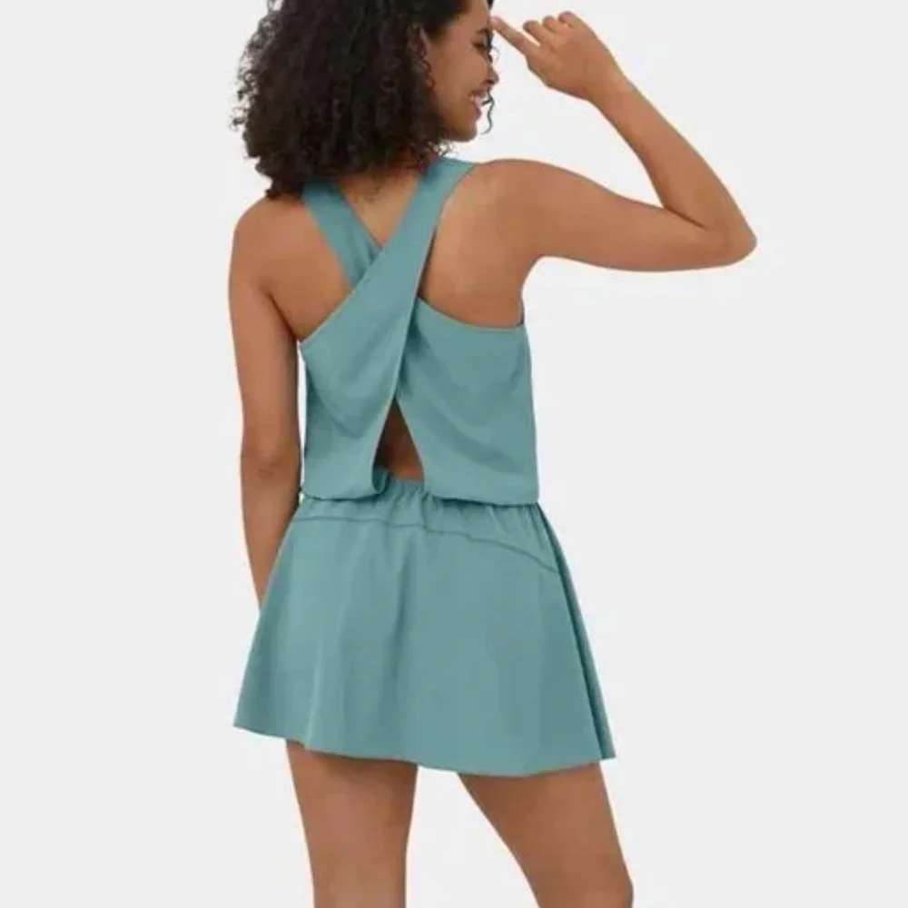 ❤️‍🔥BOGO FREE Halara Breezeful open bsck athletic sports mini dress BLACK large - Picture 4 of 4